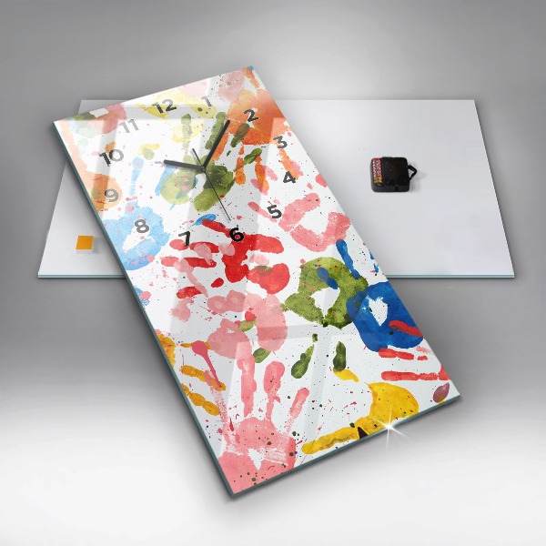 Ceas vertical de perete din sticlă Amprentele mâinilor copiilor