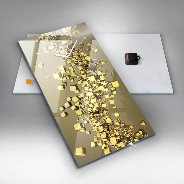 Ceas vertical de perete din sticlă Pătrate de aur