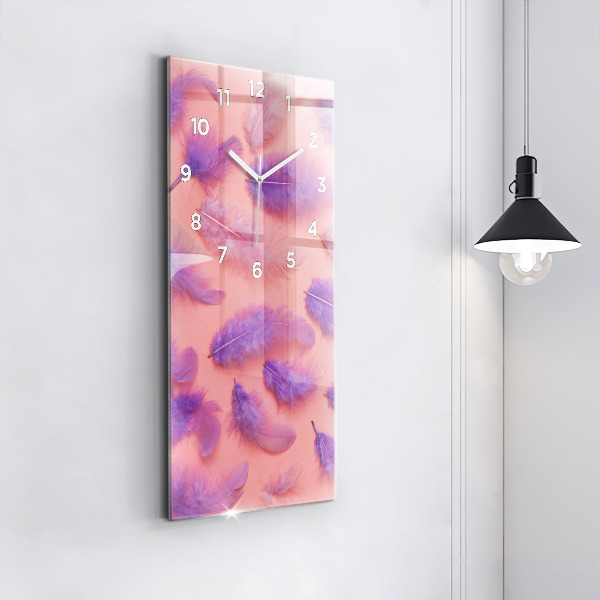 Ceas vertical de perete din sticlă Pene colorate