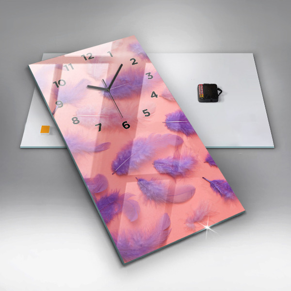 Ceas vertical de perete din sticlă Pene colorate