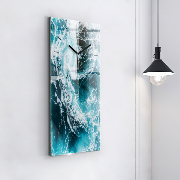 Ceas vertical de perete din sticlă Valuri spumoase învolburate