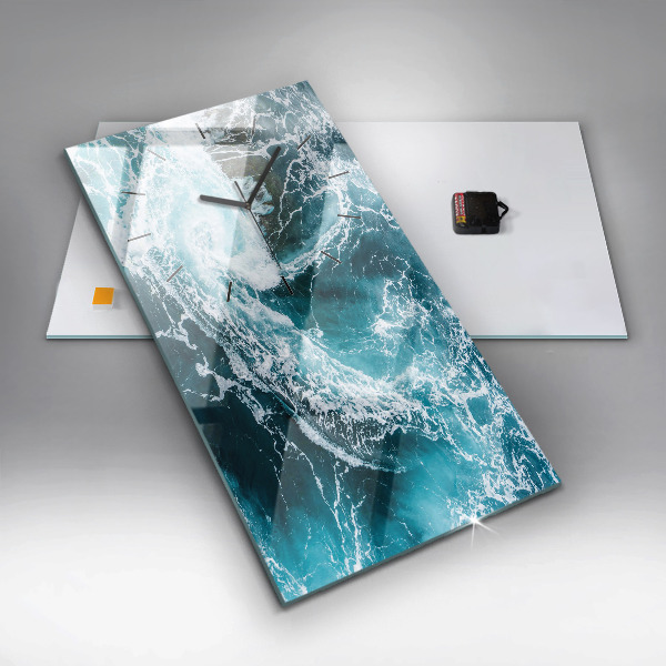 Ceas vertical de perete din sticlă Valuri spumoase învolburate