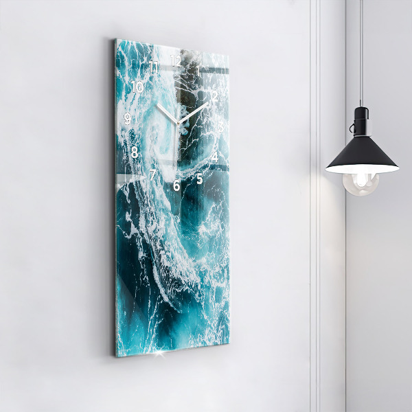 Ceas vertical de perete din sticlă Valuri spumoase învolburate