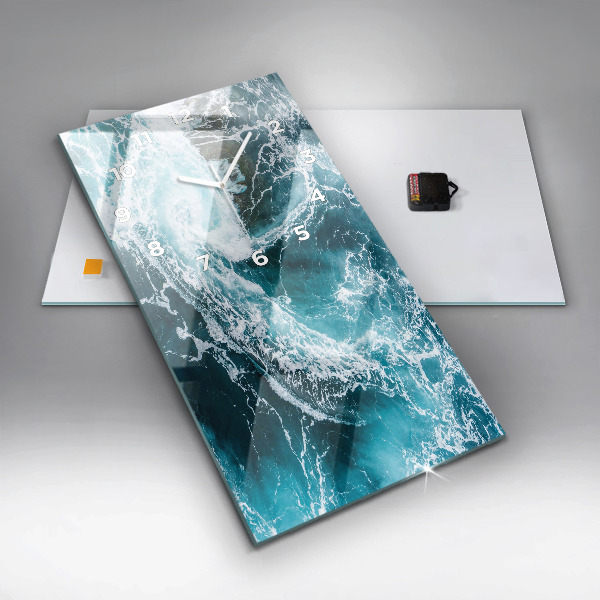 Ceas vertical de perete din sticlă Valuri spumoase învolburate