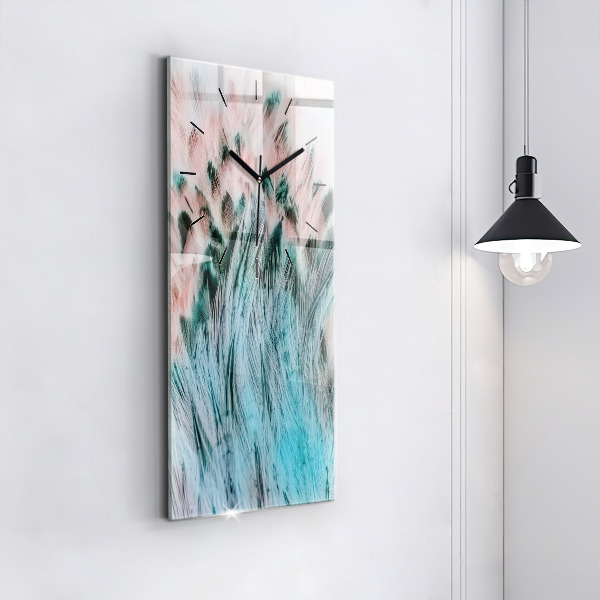 Ceas vertical de perete din sticlă Pene colorate