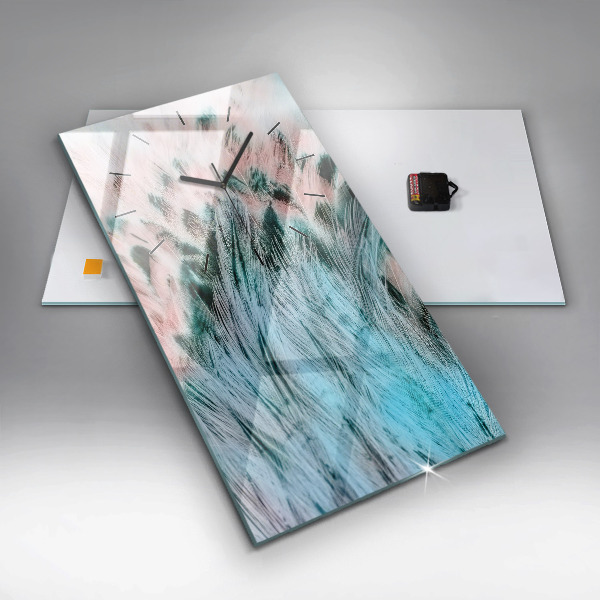 Ceas vertical de perete din sticlă Pene colorate