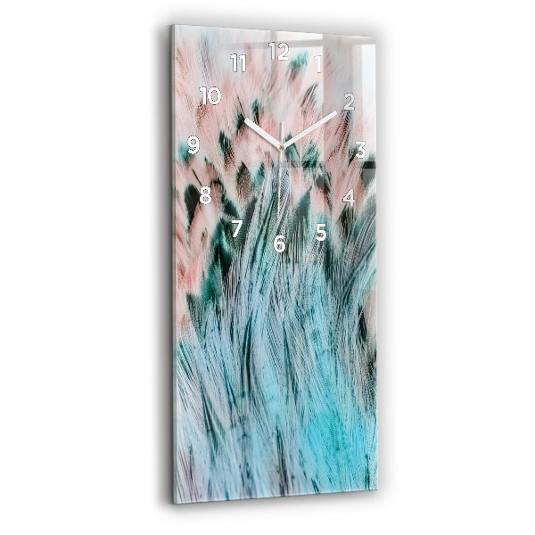 Ceas vertical de perete din sticlă Pene colorate