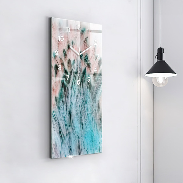 Ceas vertical de perete din sticlă Pene colorate