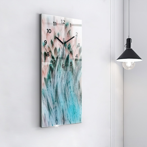 Ceas vertical de perete din sticlă Pene colorate