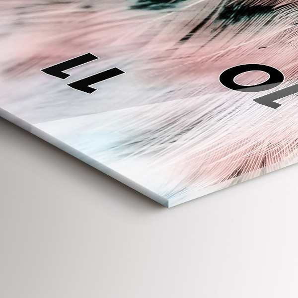 Ceas vertical de perete din sticlă Pene colorate