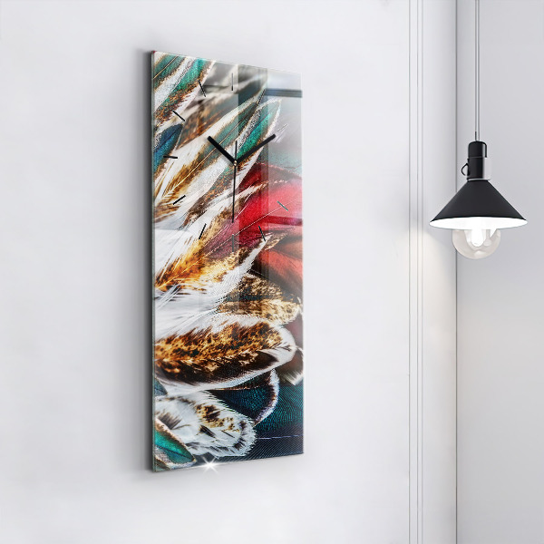 Ceas vertical de perete din sticlă Pene de pasăre maro deschis