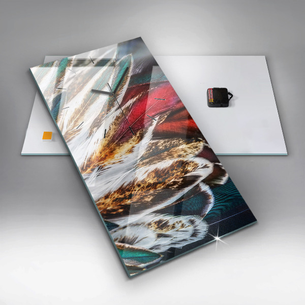 Ceas vertical de perete din sticlă Pene de pasăre maro deschis