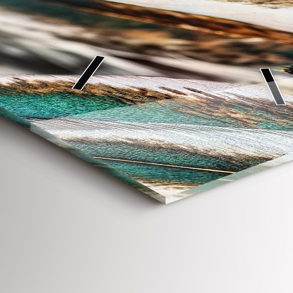 Ceas vertical de perete din sticlă Pene de pasăre maro deschis