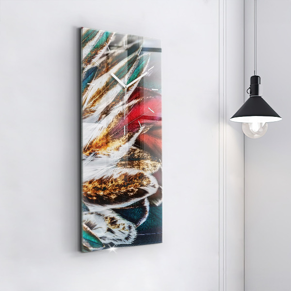 Ceas vertical de perete din sticlă Pene de pasăre maro deschis