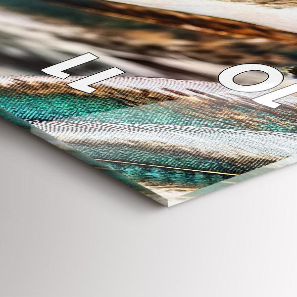 Ceas vertical de perete din sticlă Pene de pasăre maro deschis