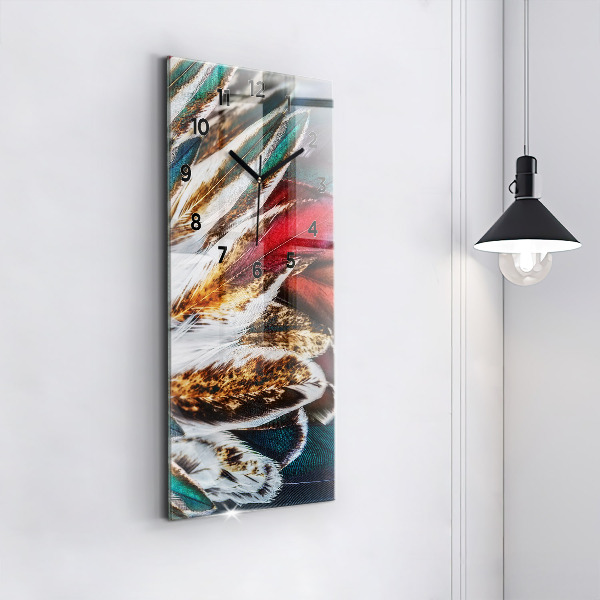 Ceas vertical de perete din sticlă Pene de pasăre maro deschis