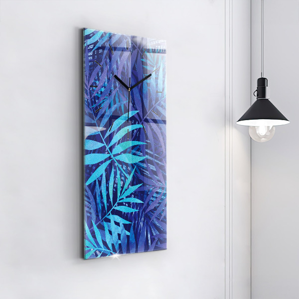 Ceas vertical de perete din sticlă Frunze albastre