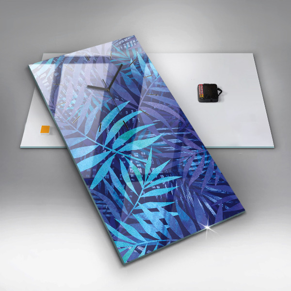 Ceas vertical de perete din sticlă Frunze albastre