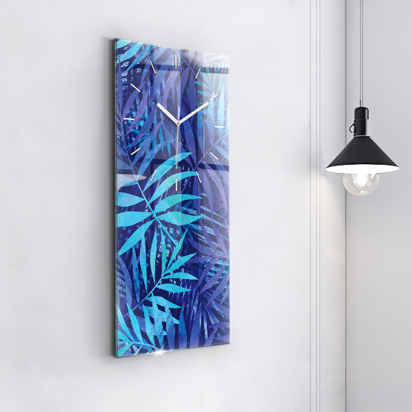 Ceas vertical de perete din sticlă Frunze albastre