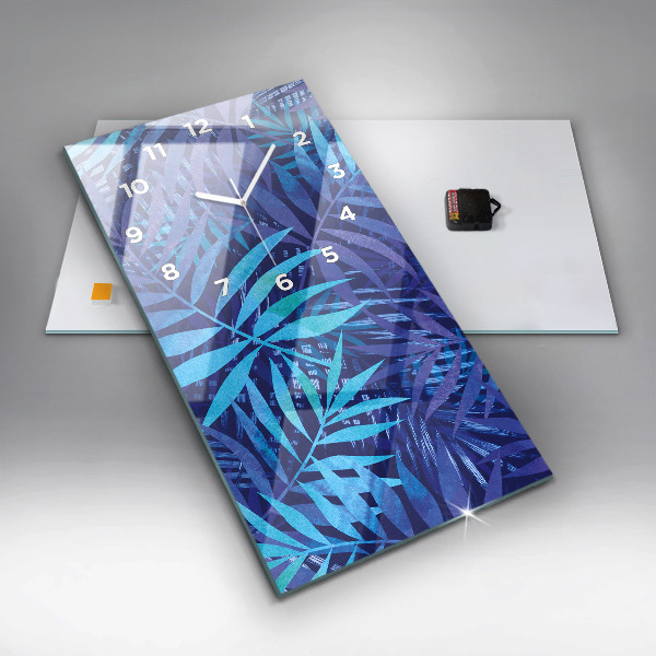 Ceas vertical de perete din sticlă Frunze albastre