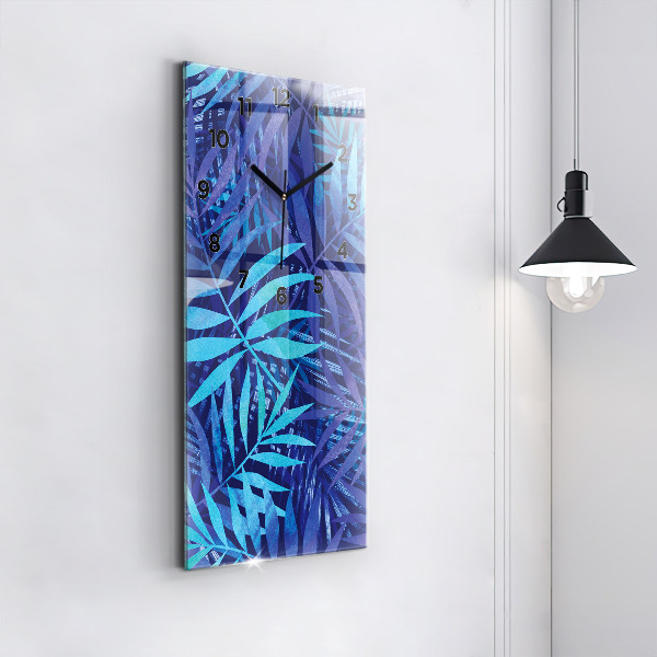 Ceas vertical de perete din sticlă Frunze albastre