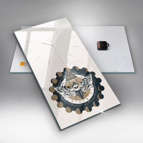 Ceas vertical de perete din sticlă Fazele lunii și ochiul