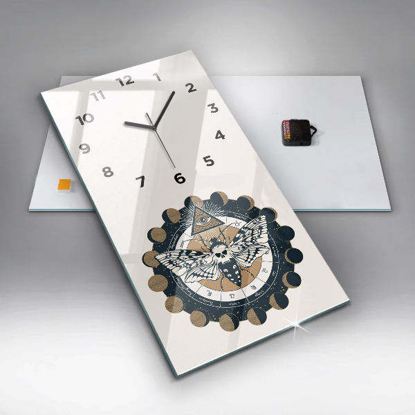 Ceas vertical de perete din sticlă Fazele lunii și ochiul