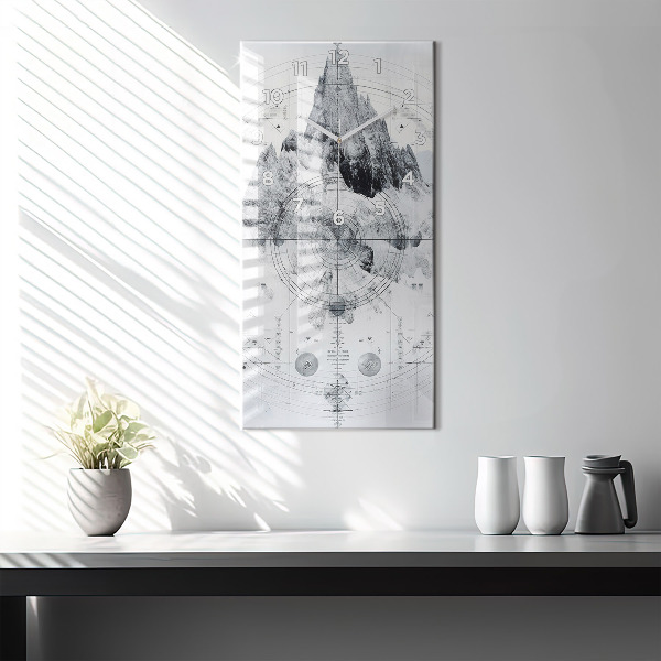 Ceas vertical de perete din sticlă Munți de desene animate