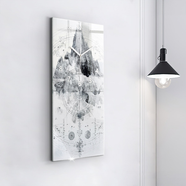 Ceas vertical de perete din sticlă Munți de desene animate