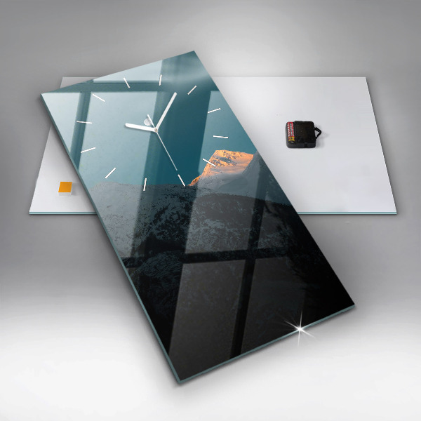 Ceas vertical de perete din sticlă Apus de soare la munte