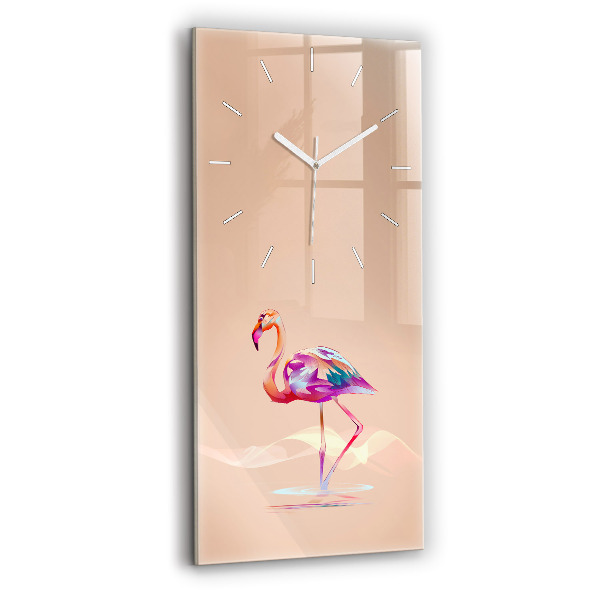 Ceas vertical de perete din sticlă Ilustrație cu flamingo