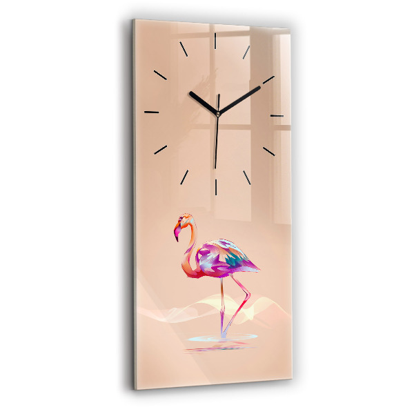 Ceas vertical de perete din sticlă Ilustrație cu flamingo