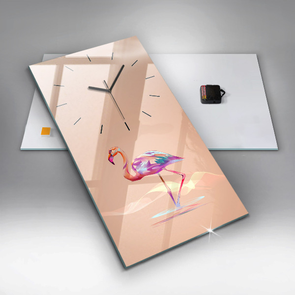 Ceas vertical de perete din sticlă Ilustrație cu flamingo