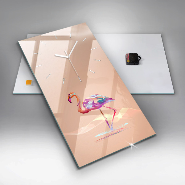Ceas vertical de perete din sticlă Ilustrație cu flamingo