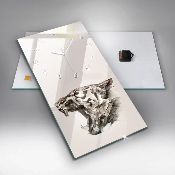 Ceas vertical de perete din sticlă portretul pictat al unui tigru