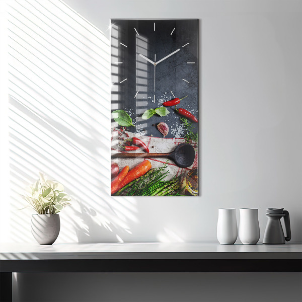 Ceas vertical de perete din sticlă Legume