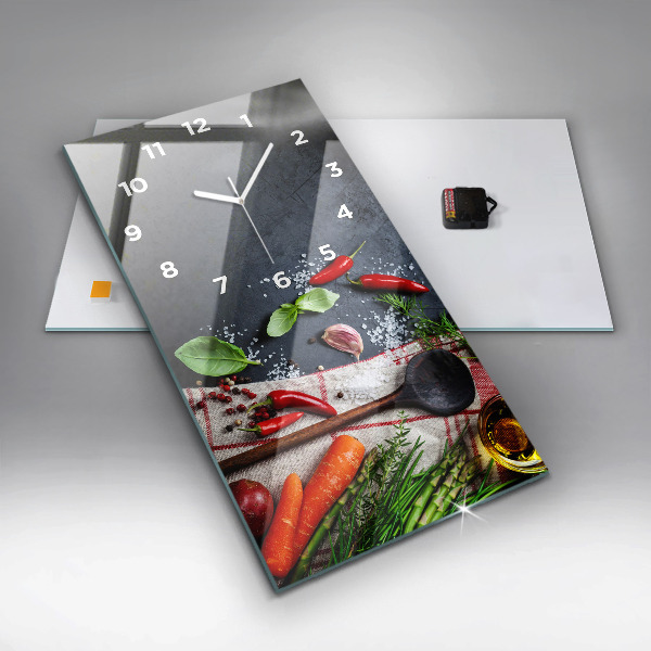 Ceas vertical de perete din sticlă Legume