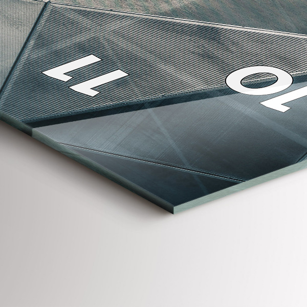 Ceas vertical de perete din sticlă Triunghiuri abstracte metalice