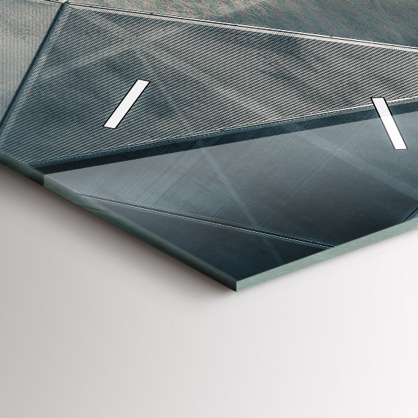 Ceas vertical de perete din sticlă Triunghiuri abstracte metalice