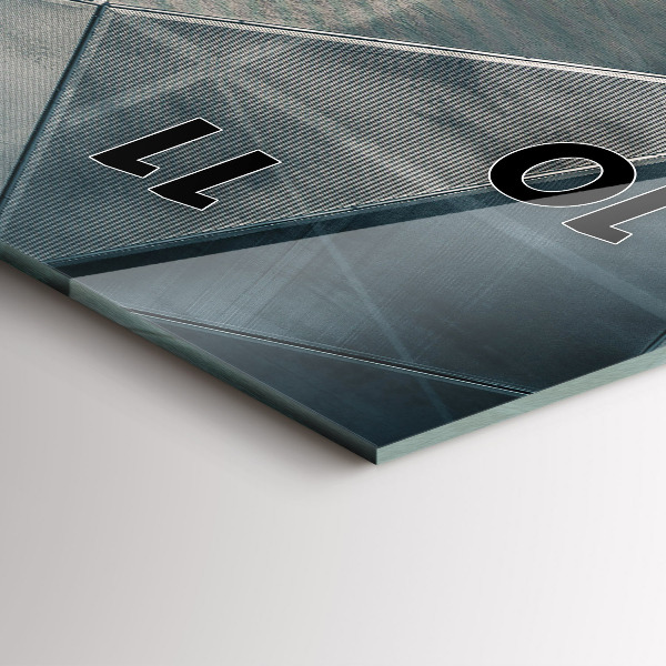 Ceas vertical de perete din sticlă Triunghiuri abstracte metalice