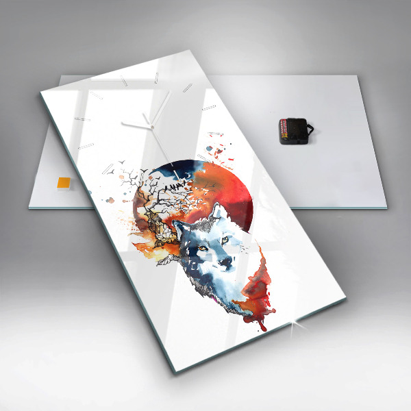 Ceas vertical de perete din sticlă Lupul și Luna Plină