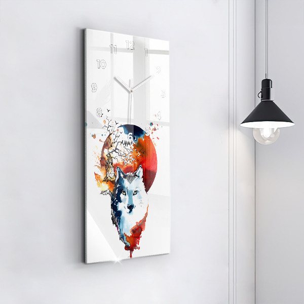 Ceas vertical de perete din sticlă Lupul și Luna Plină