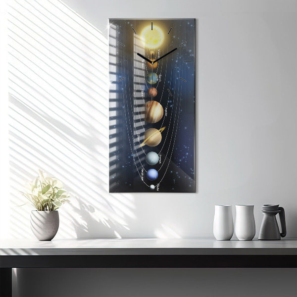 Ceas vertical de perete din sticlă Sistemul Solar
