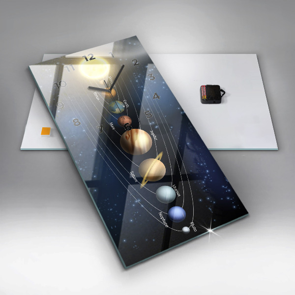 Ceas vertical de perete din sticlă Sistemul Solar