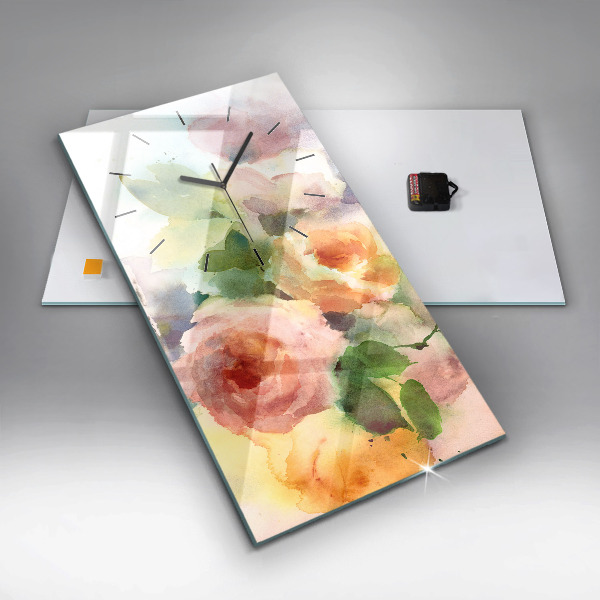 Ceas vertical de perete din sticlă Trandafiri într-o vază de acuarelă