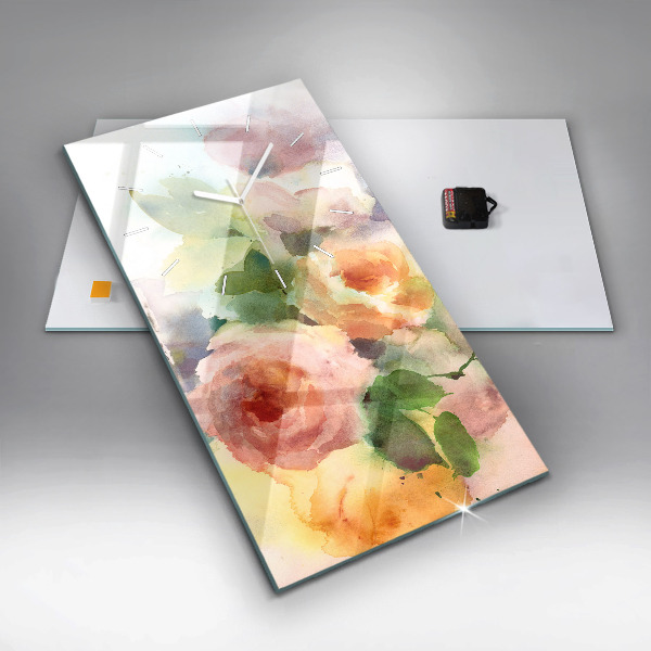 Ceas vertical de perete din sticlă Trandafiri într-o vază de acuarelă