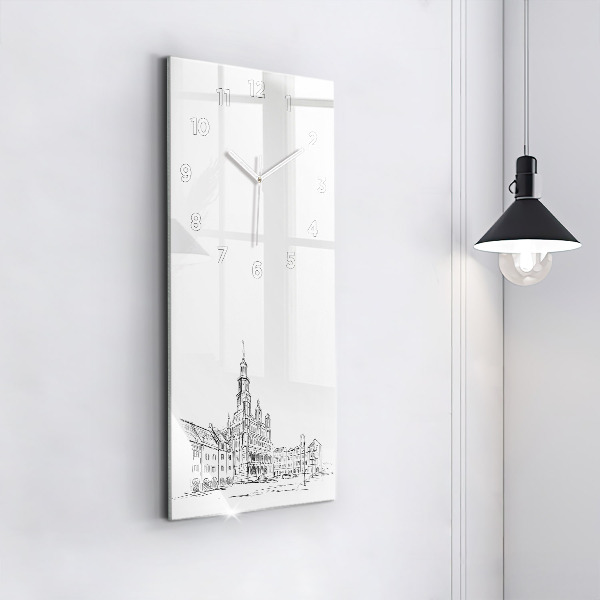 Ceas vertical de perete din sticlă Schiță a orașului vechi Poznań