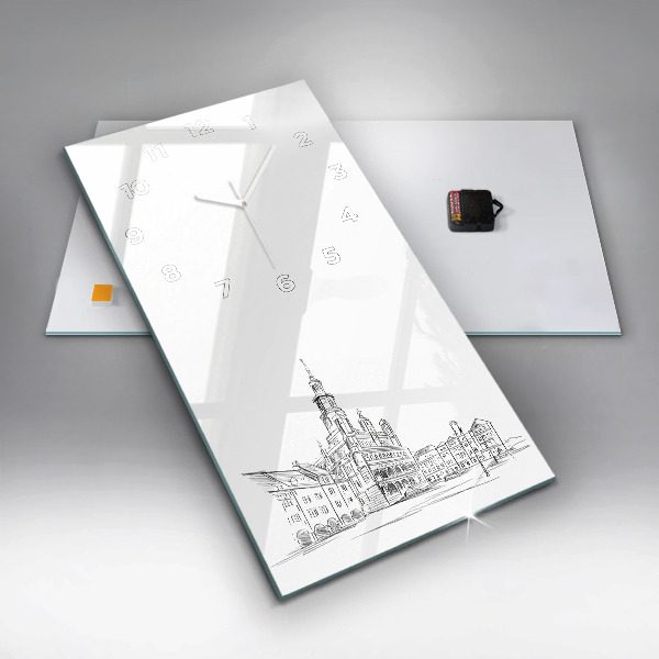 Ceas vertical de perete din sticlă Schiță a orașului vechi Poznań