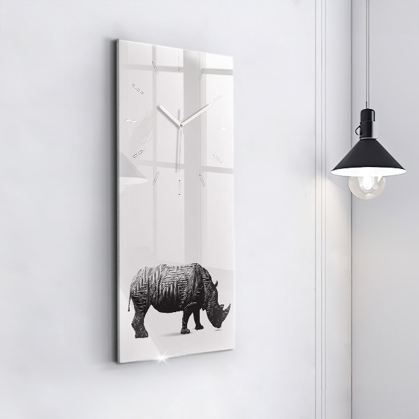 Ceas vertical de perete din sticlă Linia de artă a rinocerului
