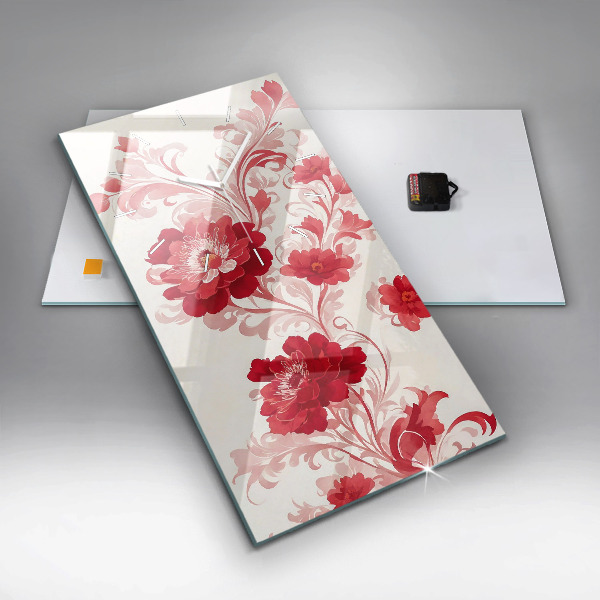 Ceas vertical de perete din sticlă Flori roșii